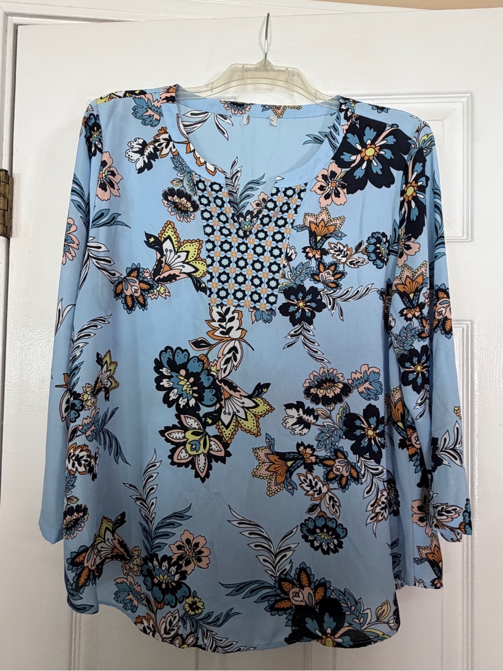 Light Blue Floral V-Neck Women’s Top
